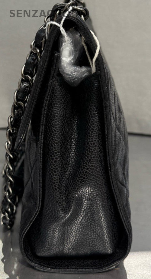 Chanel Classic Flap PM Calfskin Chain Shoulder Bag Black Silver Women Diamond