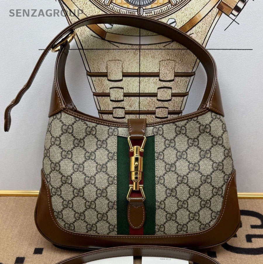 Gucci Jackie1961 PM Canvas Ophidia Handbag Shoulder Bag Brown Women Classic