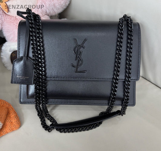 YSL Saint Laurent Sunset MM So Black Chain Shoulder bag Almost BRAND NEW Women