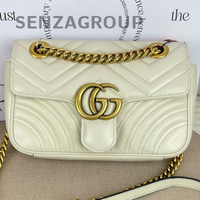 Gucci GG Marmont 22 White Gold Chain Shoulder Crossbody Bag Women Classic