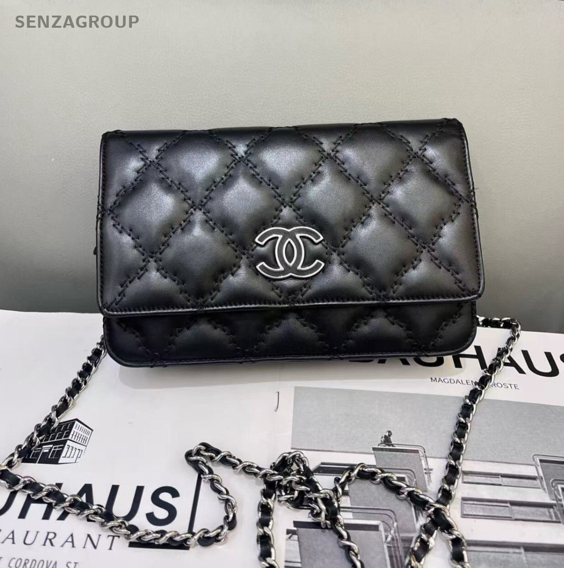 CHANEL CC Logo Woc Chain Shoulder bag Crossbody Black Silver Women