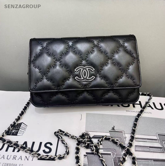 CHANEL CC Logo Woc Chain Shoulder bag Crossbody Black Silver Women