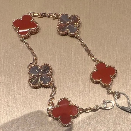 Van Cleef &amp; Arpels Vintage Alhambra Carnelian 18kRose Gold 5 Motifs Bracelet