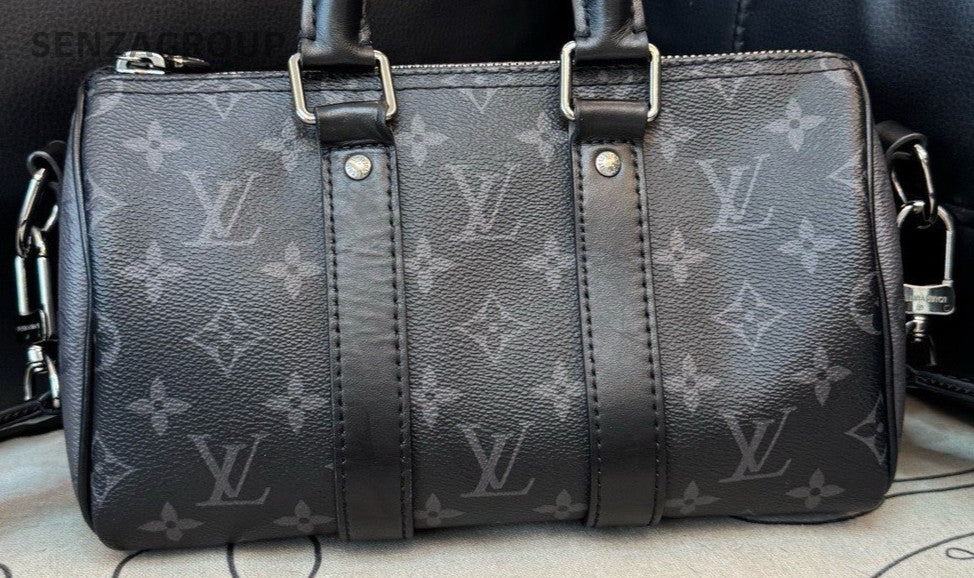 Louis Vuitton Keepall Monogram Top Handle Bag Black Silver Unisex Adults Classic