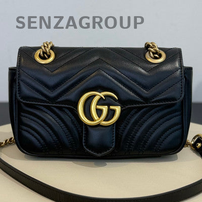 Gucci Marmont 22 Small Chain Shoulder Bag Black Gold Classic Women