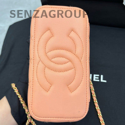 Chanel Quilted Pink Gold Ball Long Box Chain Shoulder Crossbody Bag