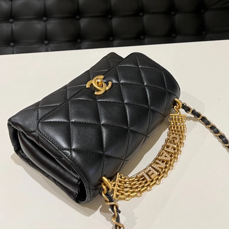 Authentic CHANEL Crystal Handle Classic Flap Shoulder Handbag