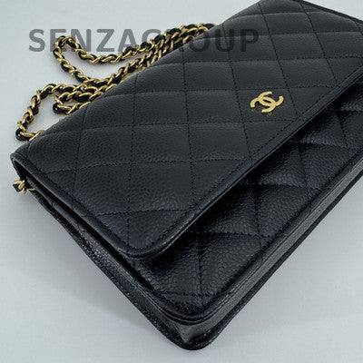 Chanel Black Caviar WOC Quilted Chain Shoulder Bag Classic Women