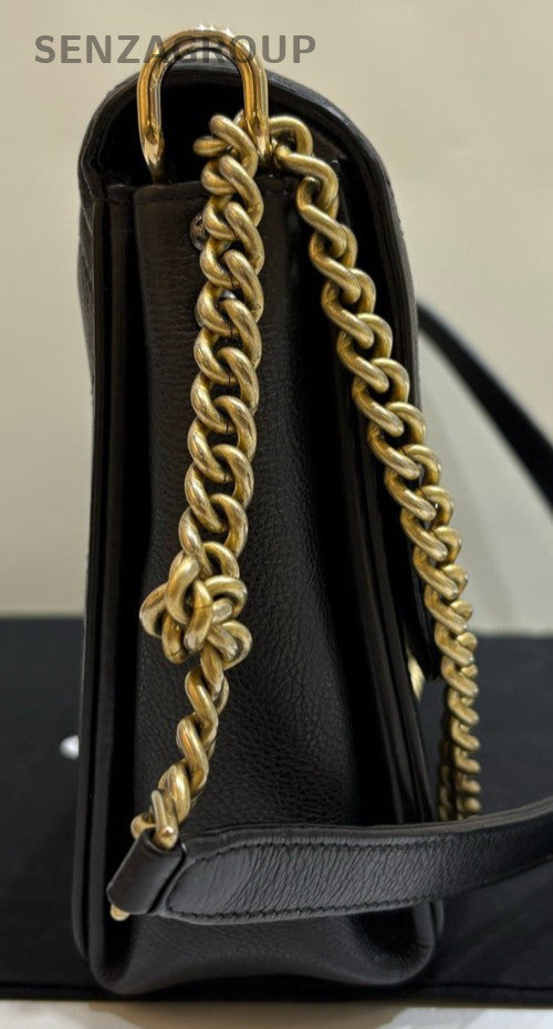 Chanel Classic Flap Chain Shoulder Bag Crossbody Black Gold Used Women Designer