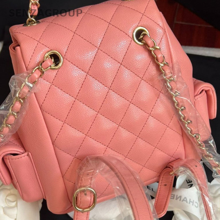 Chanel Duma PM Calfskin Backpack Pink Gold Used Women Designer Classic