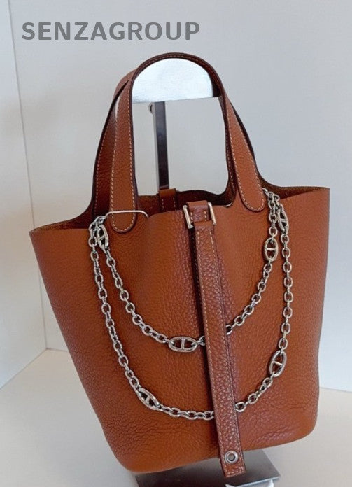 Hermes Picotin Lock Silver Hardware Tote Bag Brown Women Classic Designer