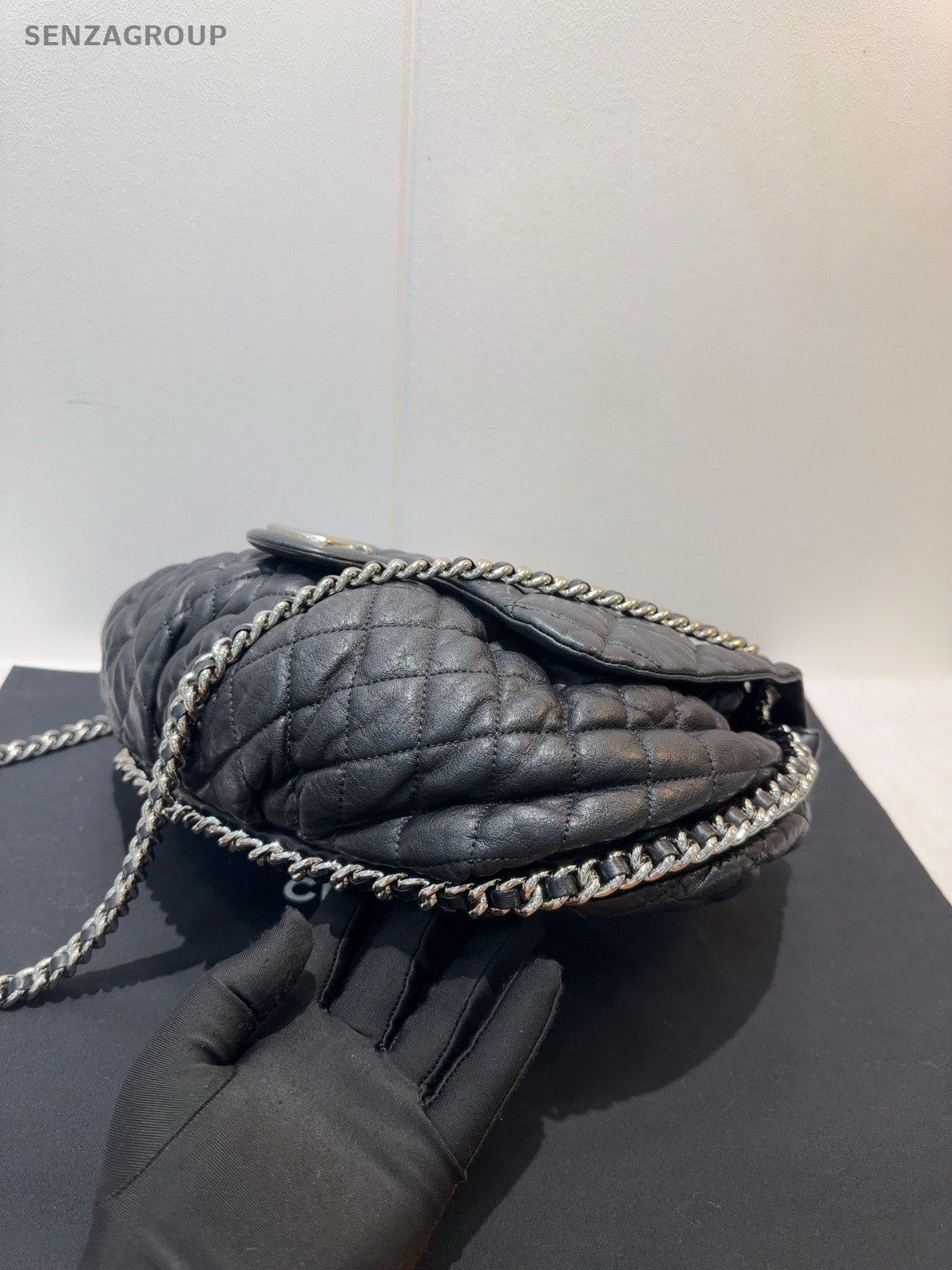 CHANEL Puffer Pumpkin Diamond Pattern Chain Shoulder bag Black Silver Women