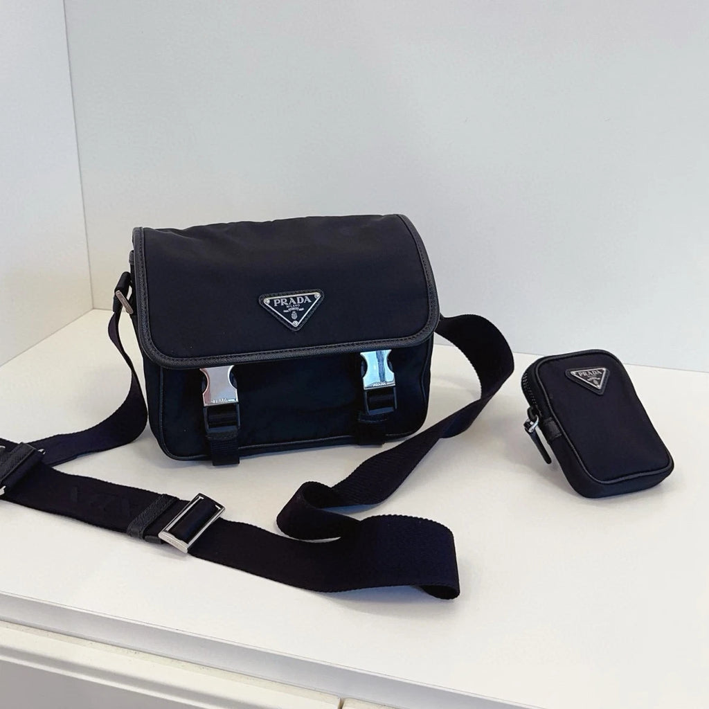 Prada Re-Nylon PM Shoulder Crossbody Black Silver Unisex Adults Classic