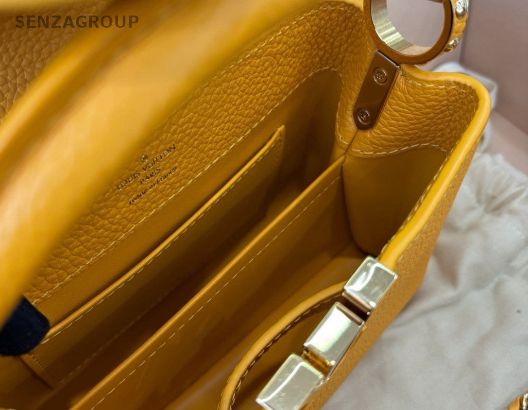 Louis Vuitton Capucines Mini Top Handle Bag Crossbody Yellow Gold Women Fashion