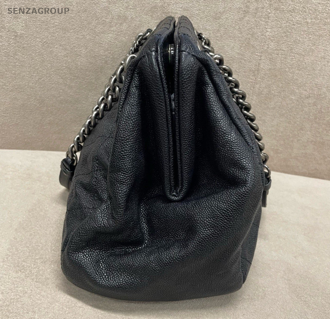Chanel Bolide Calfskin Chain Shoulder Bag Black Silver Women Classic Diamond