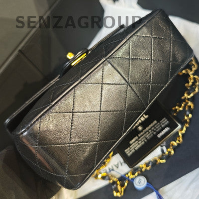 Chanel Vintage Black Gold CF Chain Shoulder Bag Quilted Pattern
