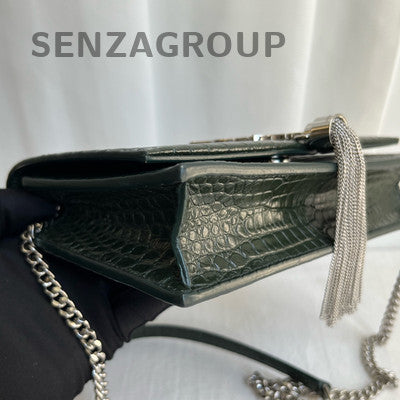 Saint Laurent Green Small WOC Fringe Leather Chain Crossbody Bag