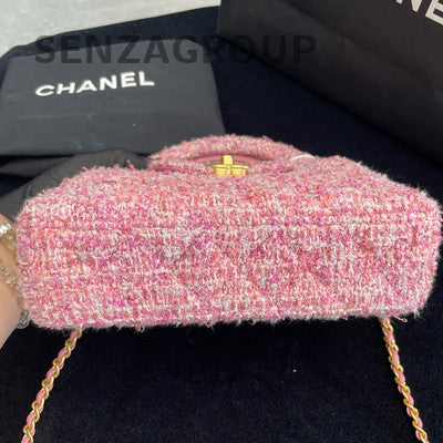Chanel 24P Kelly Tweed Pink Gold Chain Shoulder Bag Women's Fashion