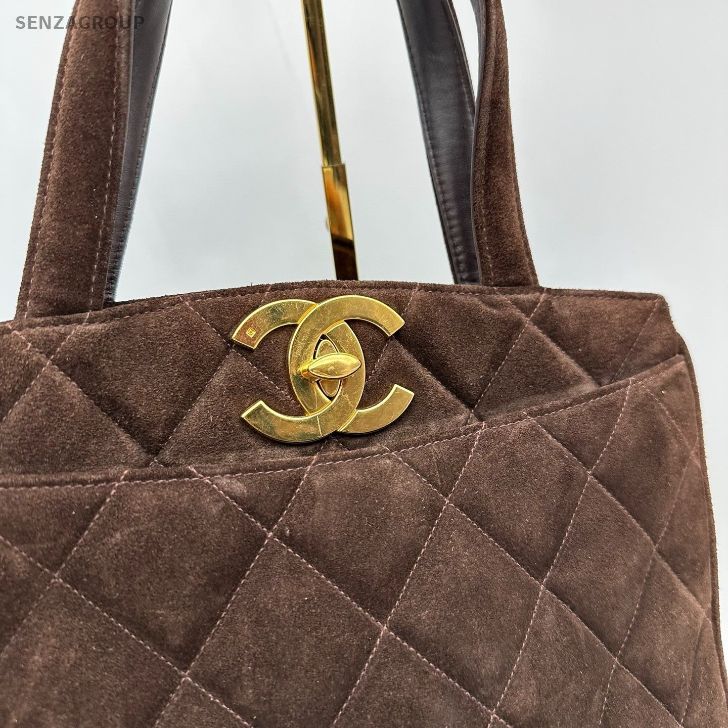 Vintage CHANEL Brown Suede Tote Shoulder Bag for Women