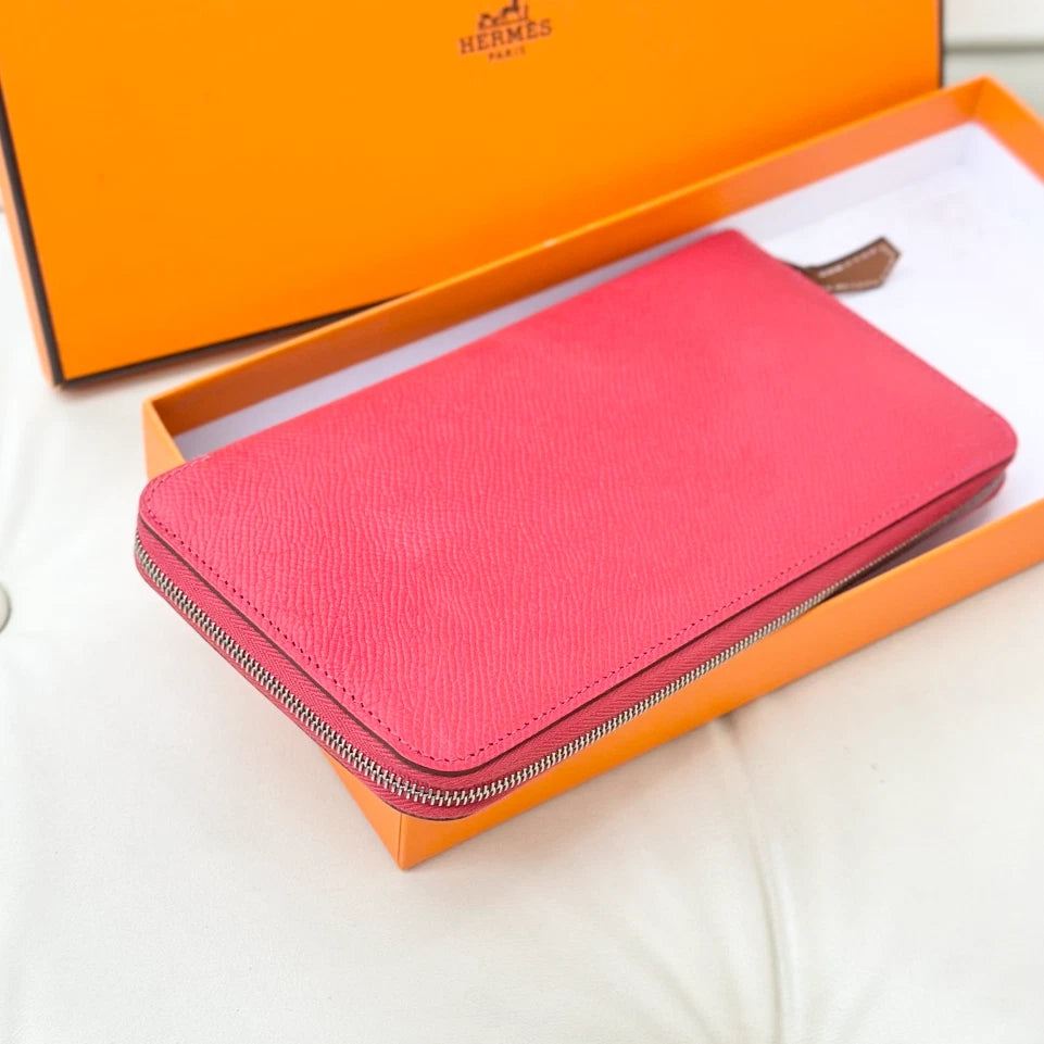 Hermes Calfskin Long Wallet Red Silver Hardware Women Classic S