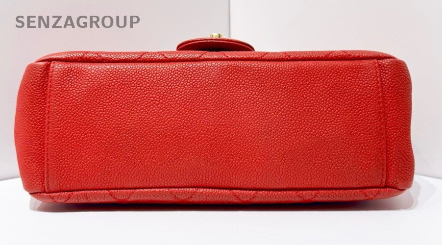 Chanel Classic Flap Calfskin Top Handle Shoulder Bag Red Gold Women Vintage