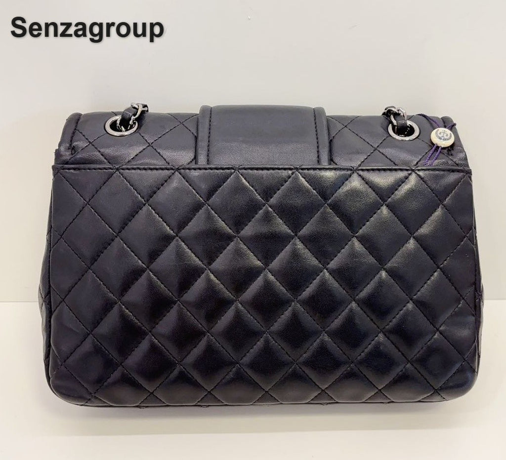Chanel Classic Flap Chain Shoulder Crossbody Black Silver Diamond Women Fashion