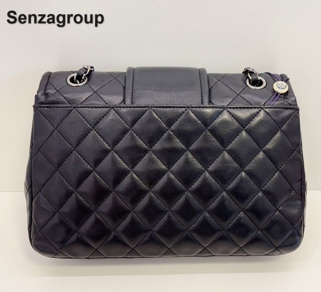 Chanel Classic Flap Chain Shoulder Crossbody Black Silver Diamond Women Fashion