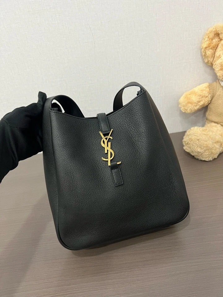 YSL Leather Black Gold Small Hobo Shoulder Bag For Women