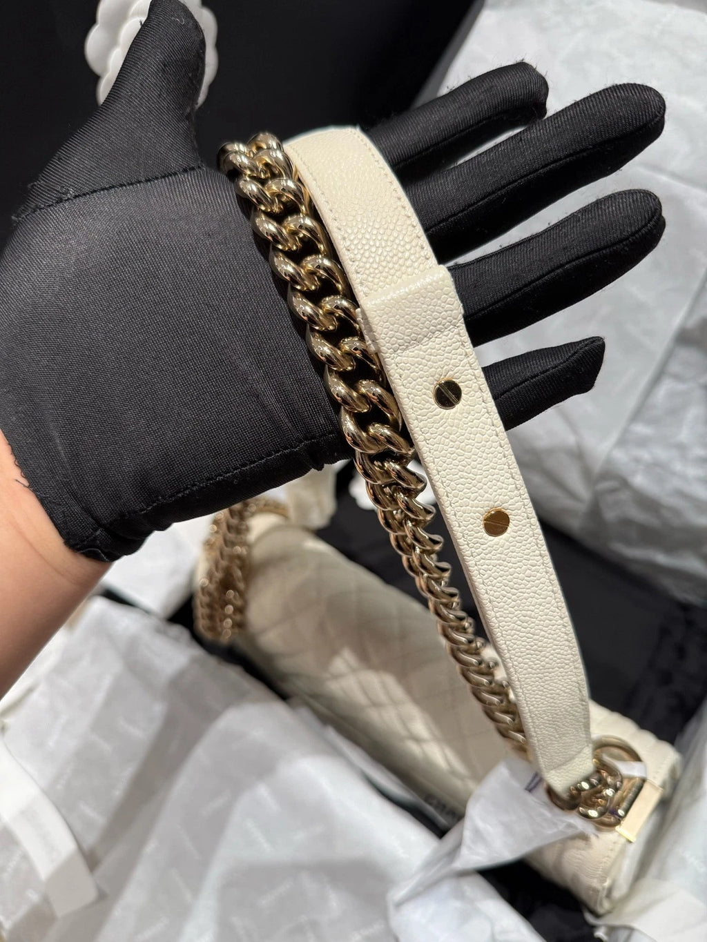 CHANEL Leboy Medium White Leather Shoulder Bag For Women