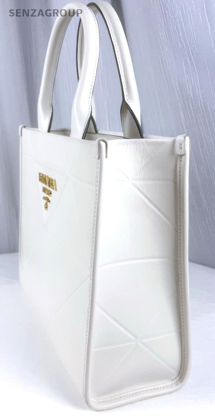 PRADA Symbole Top Handle tote Handbag White Gold Women Almost Brand NEW