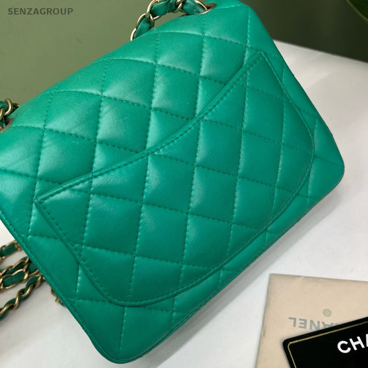 Chanel Classic Flap Chain Shoulder Bag Green Gold Women Fashion