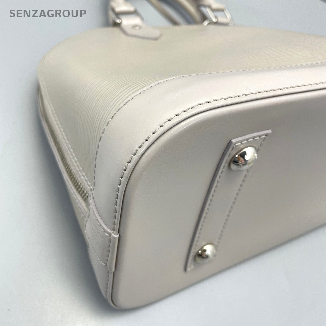 Louis Vuitton Alma MM Epi Leather Top Handle Gray White Handbag Women