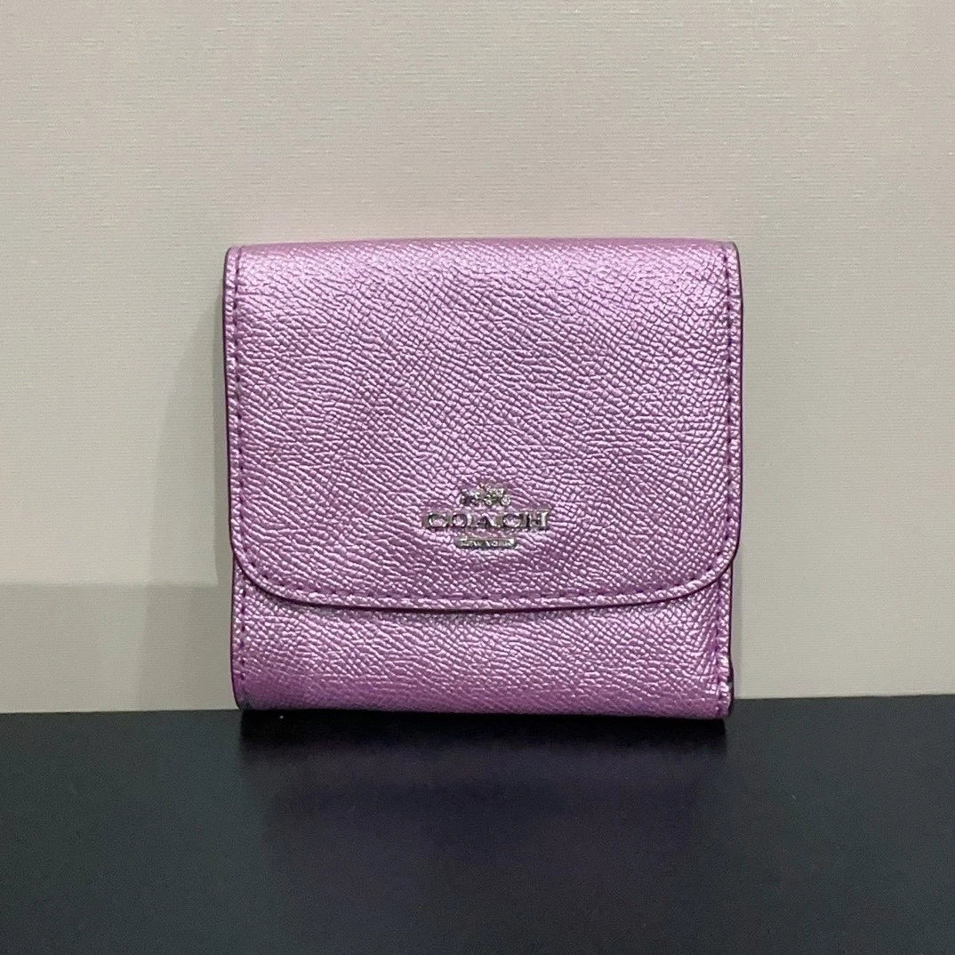 Coach Purple Leather Wallet Card Coin Purse For Women