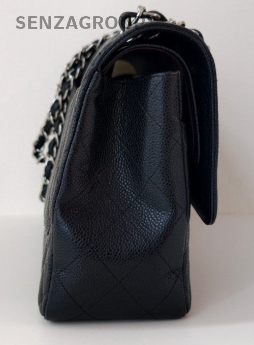 Chanel Classic Flap Jumbo Chain Shoulder Bag Black Silver Used Women Designer