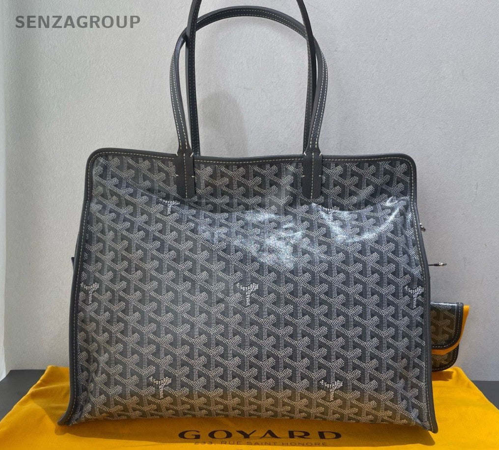 Goyard Hardy Tote PM Canvas Calfskin Shoulder Bag Gray Silver Unisex Adults