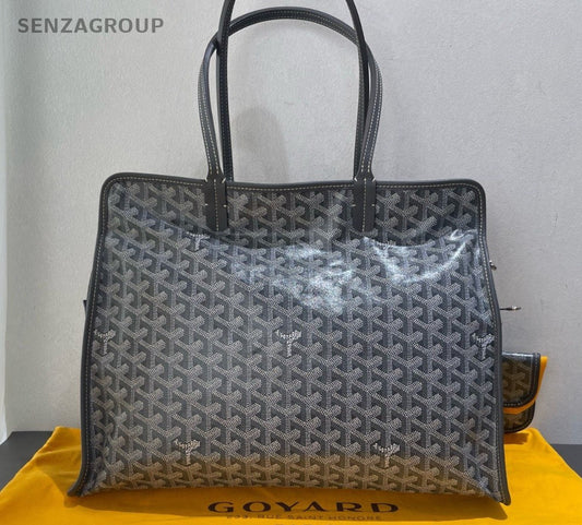 Goyard Hardy Tote PM Canvas Calfskin Shoulder Bag Gray Silver Unisex Adults