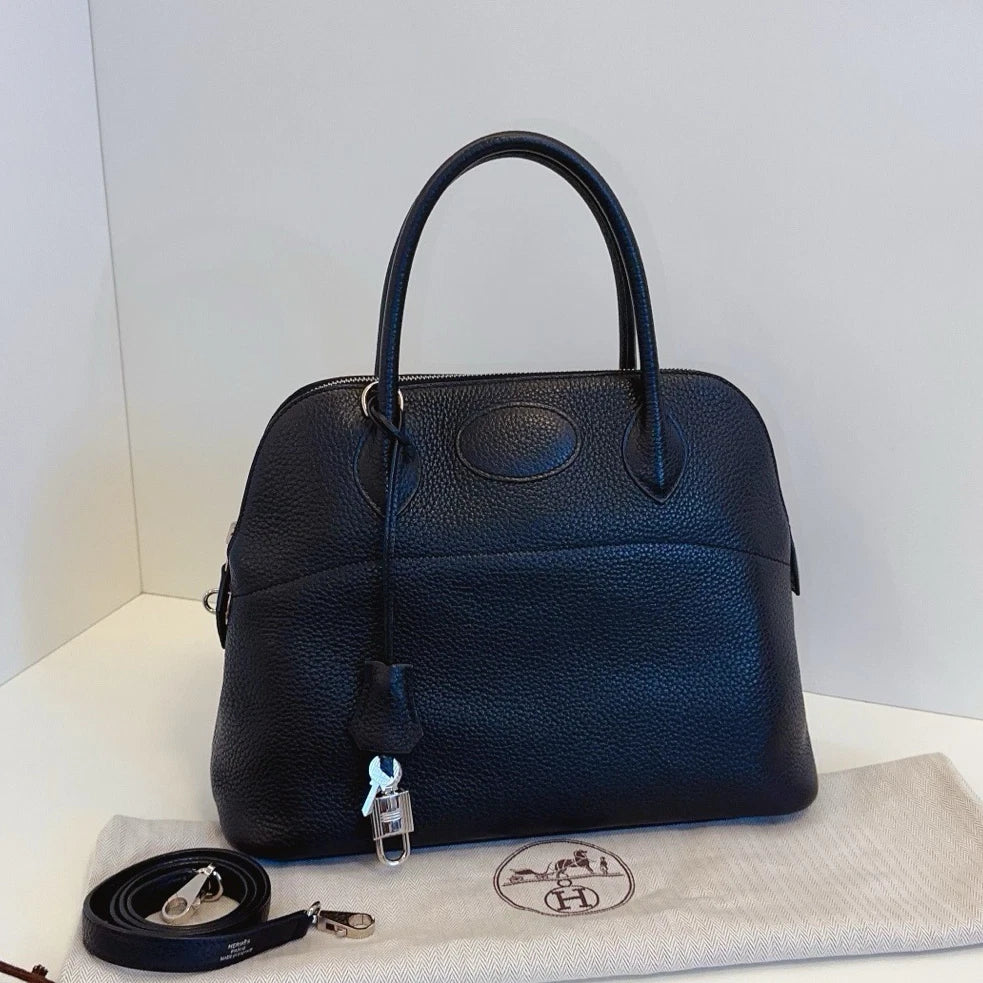 Hermès Bolide 31 Calfskin Handbag Top Handle Crossbody Bag Black