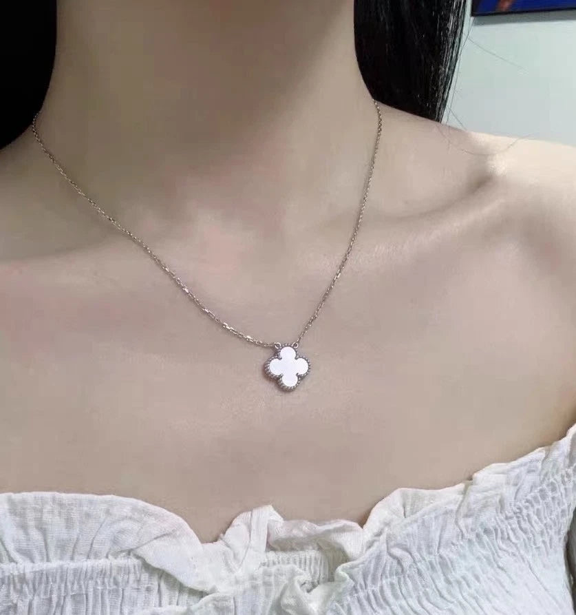 Van Cleef &amp; Arpels Vintage Alhambra Necklace 18K White Gold Mother of Pearl