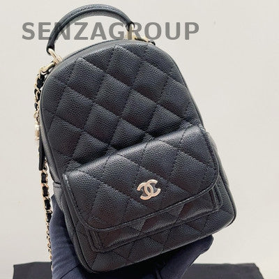 Chanel Black Caviar Mini Backpack Quilted Classic Chain Strap Women