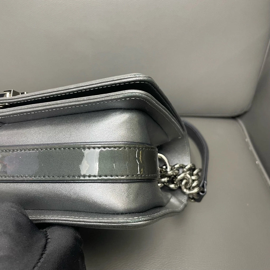 CHANEL Medium Leboy Woven Flap Silver Shoulder Crossbody Women