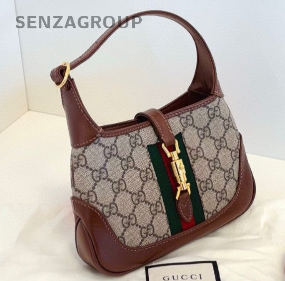 Gucci Jackie1961 Mini Top Handle Bag Crossbody Brown Gold Women Classic
