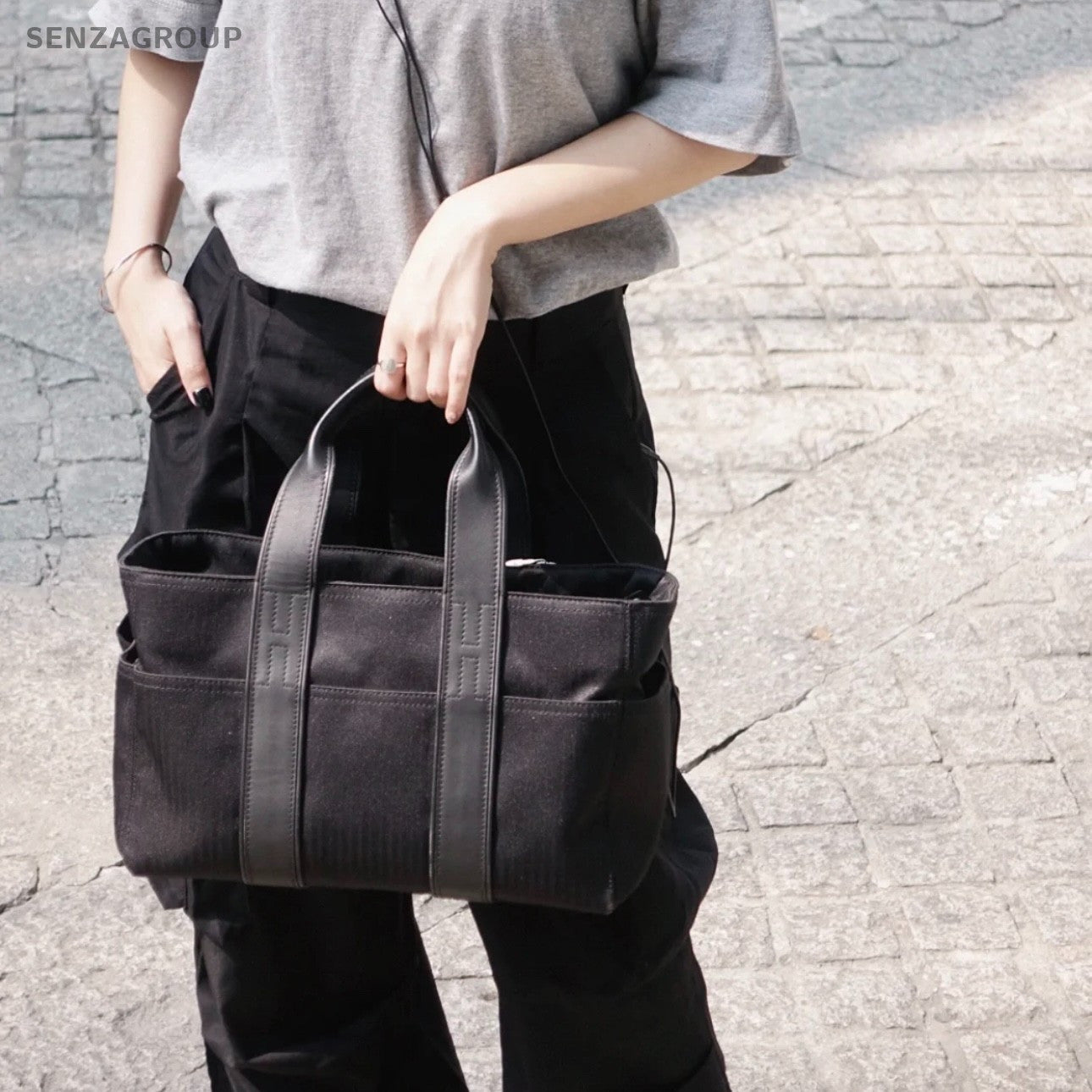 Hermes Garden Canvas 30 Top Handle bag Black Classic Handbag