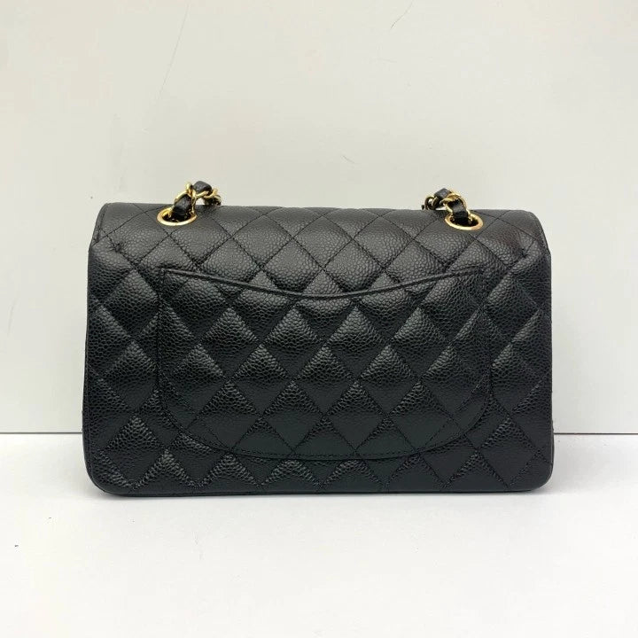 CHANEL Small Double Flap Black Caviar Leather Shoulder Bag For Women