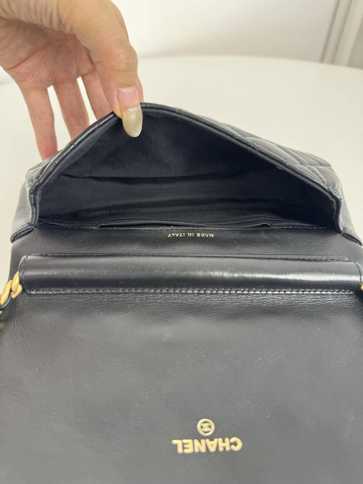 Chanel Diamond Chain Mini Shoulder Bag Black Gold Used Women Classic