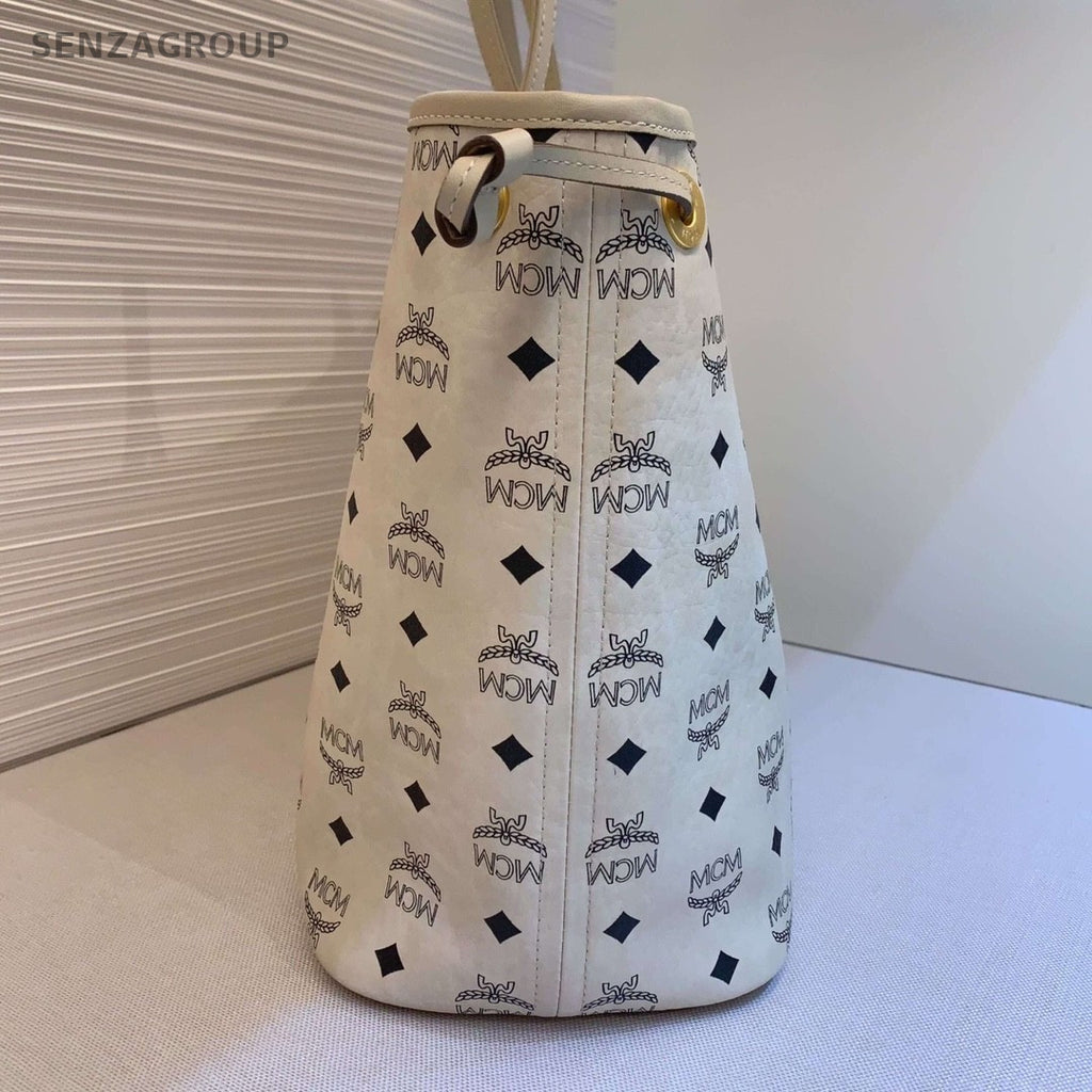 MCM Beige white Classic logo tote Shoulder bag