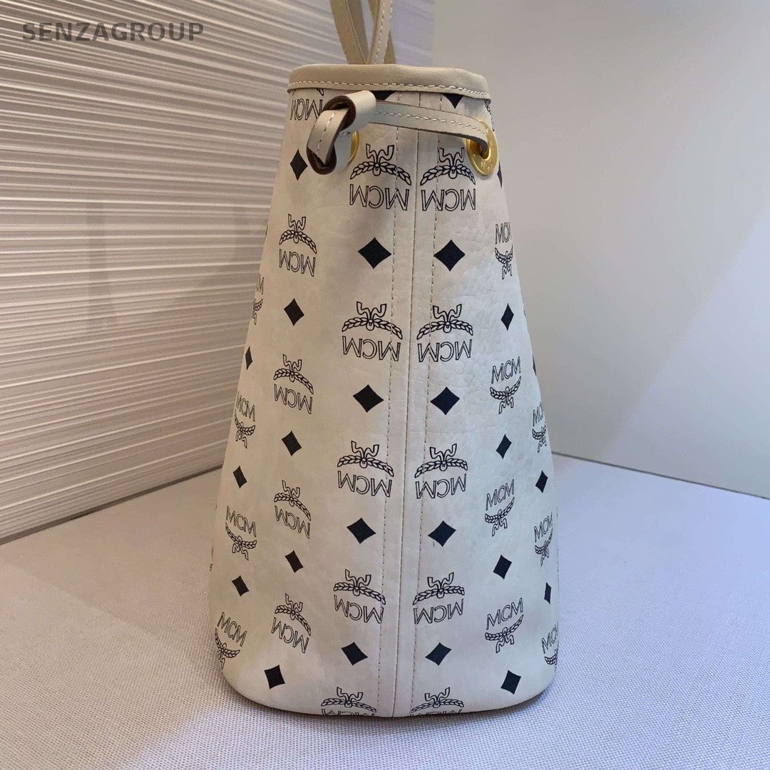 MCM Beige white Classic logo tote Shoulder bag