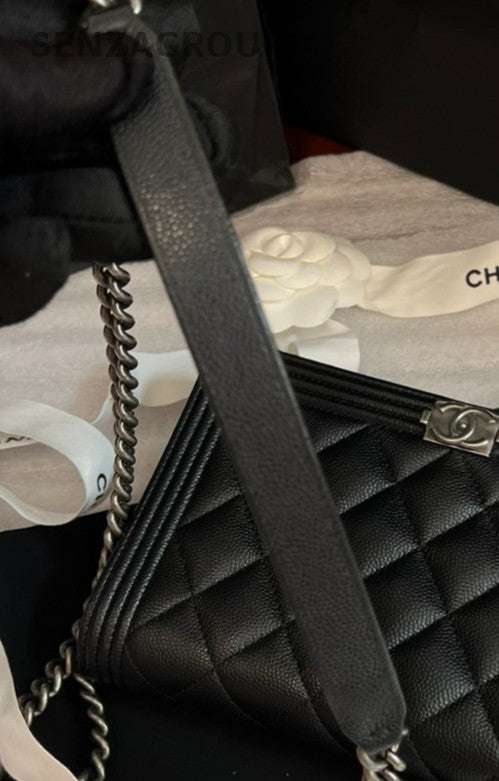 Chanel Leboy WOC Chain Shoulder Bag Crossbody Black Silver Women Classic