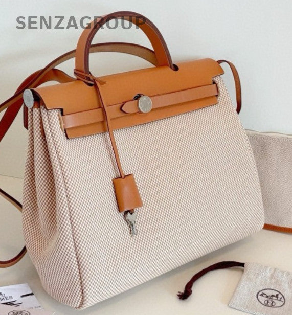 Hermes Herbag31 Top Handle Bag Shoulder Bag Crossbody Brown Silver Women Fashion