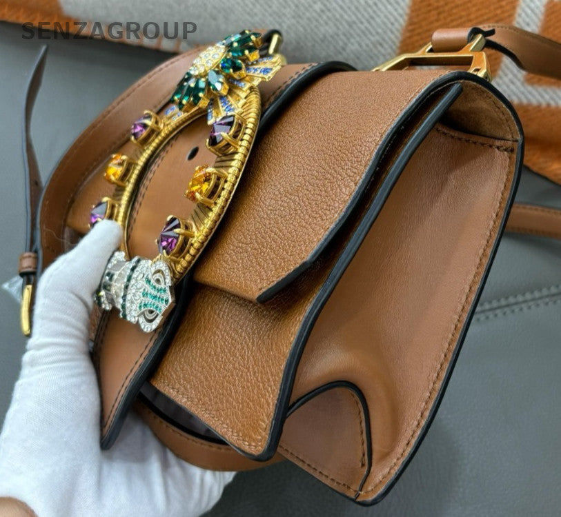 Miumiu SunFlower Gemstone bag golden brown Women Crossbody Shoulder bag