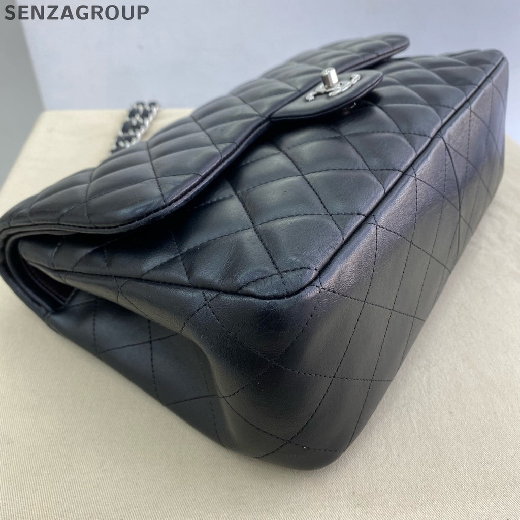 Chanel Classic Flap Jumbo Black Silver Lambskin Chain Shoulder Crossbody Bag